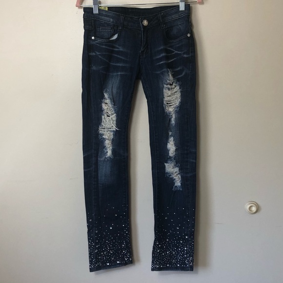 Machine Pour Neuf Mode Brand Studded Jeans Size 5 - Picture 2 of 9